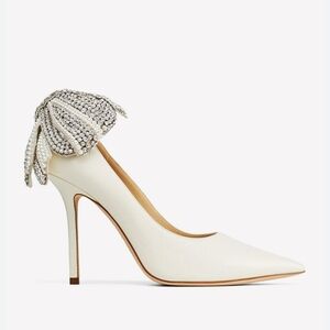 Jimmy Choo Love 100 Latte Nappa Pumps with Pearl and Crystal Bow (38)